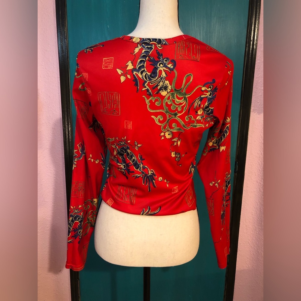 Red Long Sleeve Dragon Top Size S/M - Picture 4 of 15